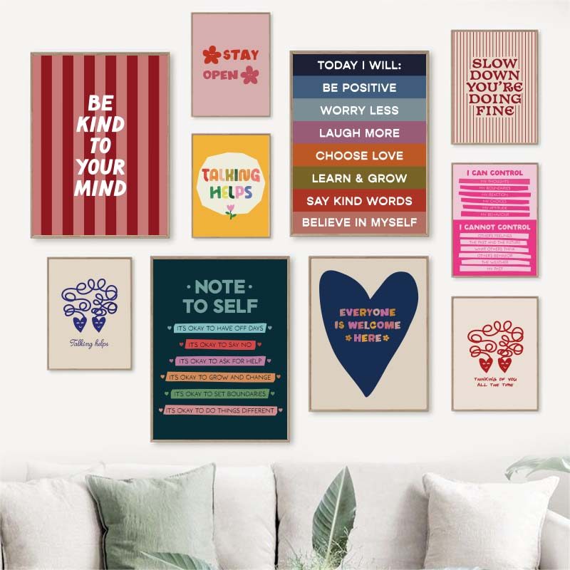 Seja Gentil Com Sua Mente Saúde Mental Psicologia Pôster Em Tela Citações Imagem De Parede Terapia Decoração De Escritór
