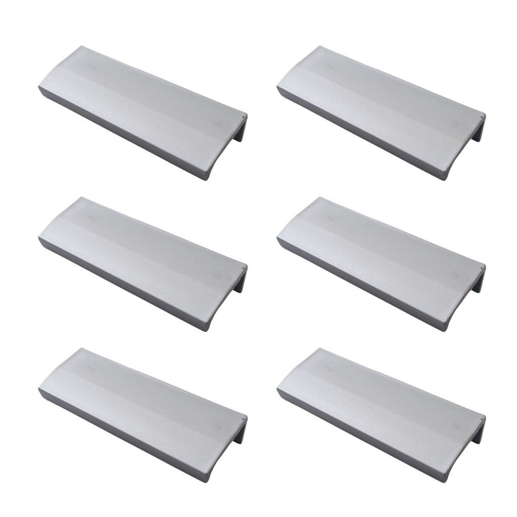Puxador Slim Sobrepor Para Portas e Gavetas de Armário e Cozinha - Prata Fosco - Kit com 6 Unidades