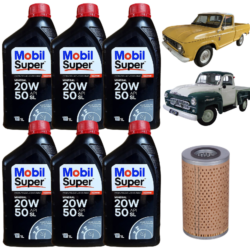 Kit Troca de Óleo Mobil 20w50 Mineral Motor GM Chevrolet C10 Brasil 60/77