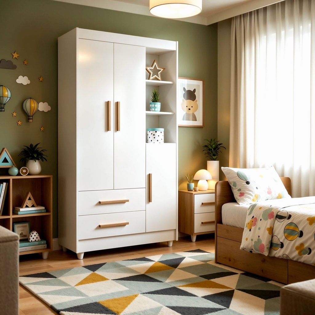 Guarda Roupa Infantil 100% MDF Flocos 3 Portas 2 Gavetas Branco/Ypê em Oferta na Shopee