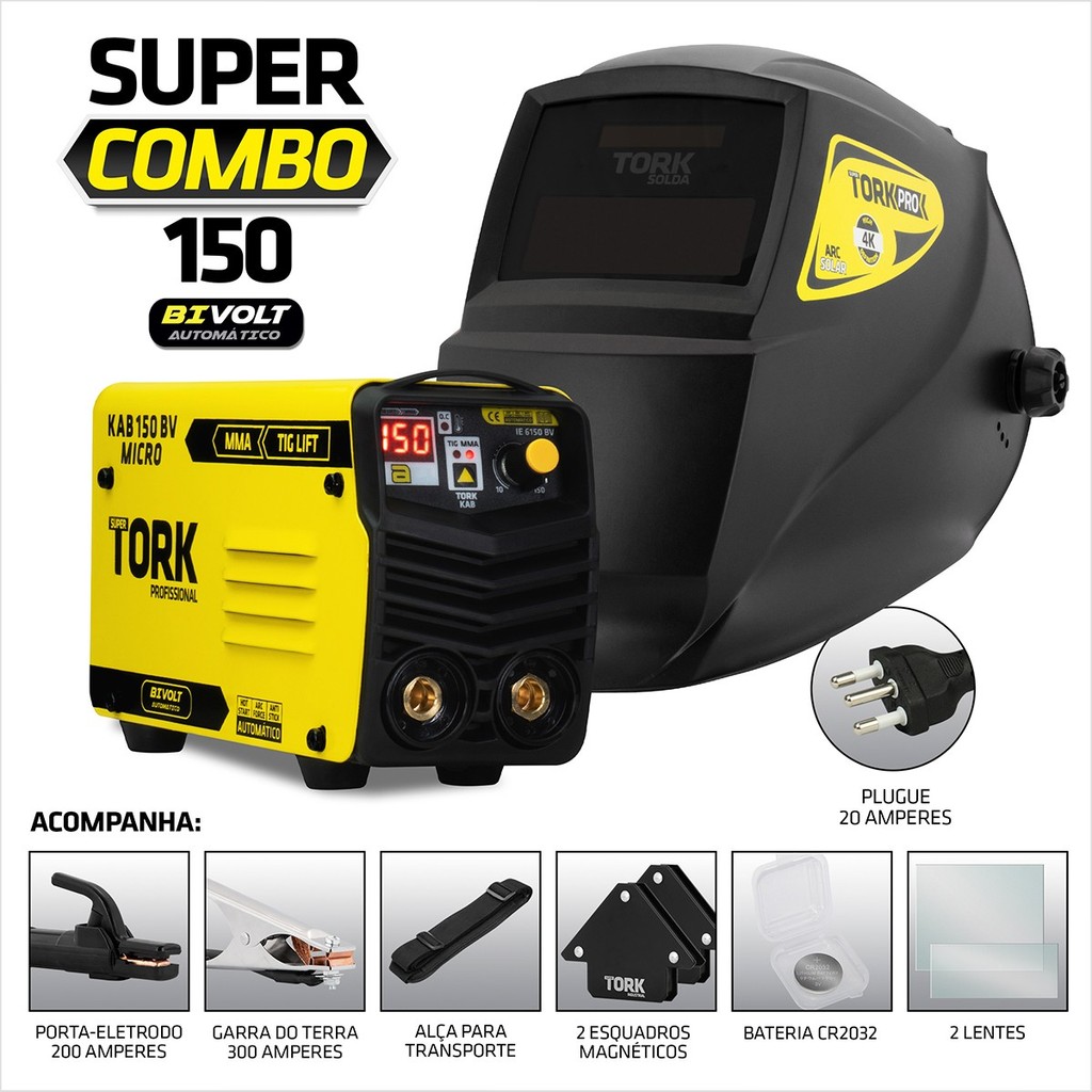 Máquina Inversor Solda 150A 220v + Mascara 4K Esquadro Tork