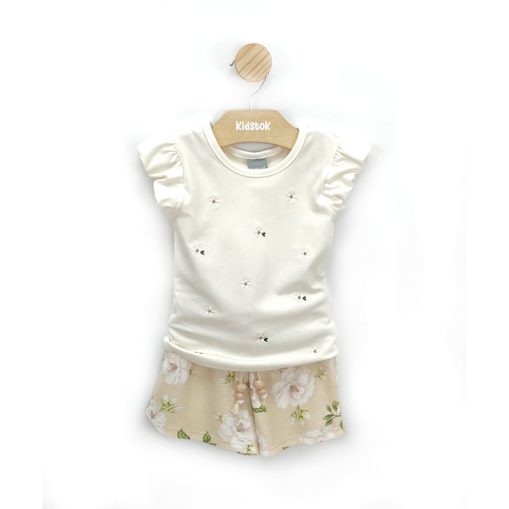 Conjunto Menina Blusa Bordado e Short Floral Cordão - Mundi em Oferta na Shopee