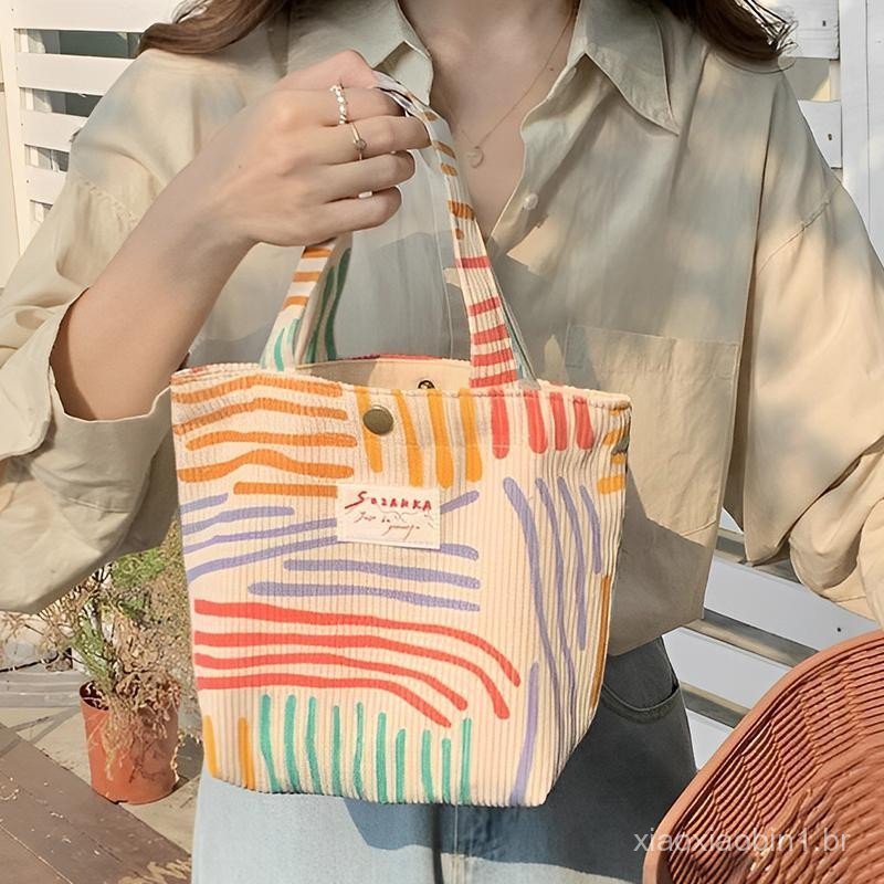 [largeloohg] Nova Moda Arco-Íris Bolsa De Lona Portátil Pequena Transporte Caixa De Refeição Bento