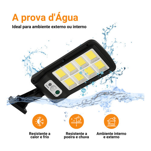 Refletor Led 400w Poste Solar C/ Controle E Sensor Presença Preto Branco-frio
