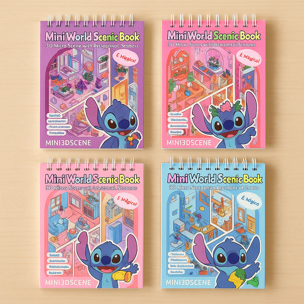 Caderno Adesivo 3d 8 Cenarios Criativo Com Pinça Stitch Novo