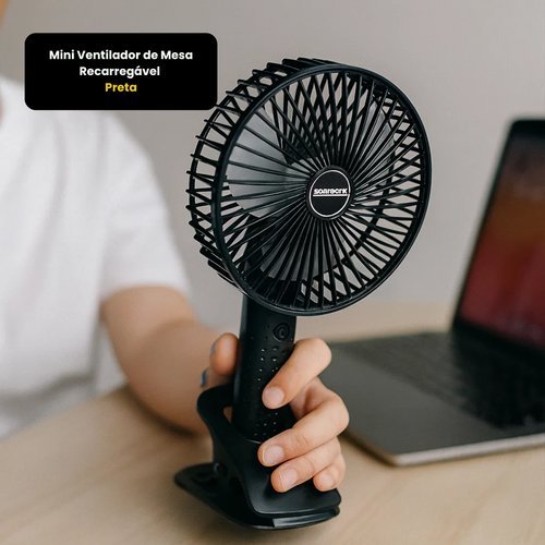 Mini Ventilador Mesa Recarregavel Portatil Preto Compacto Silencioso
