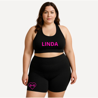 Conjunto Short Meia Coxa + Top Plus Size Estampa Linda Suplex Academia Poliéster GG ao G4 em Oferta na Shopee