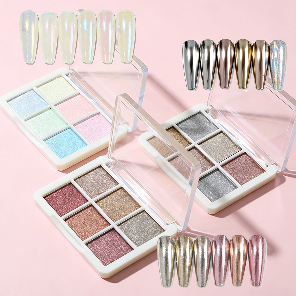 Paleta 6 Cor Pó Cromo Compacto com Pincel Efeito Espelho Metalizado Aurora HolográficoDecoração Unha Nail Design em Oferta na Shopee