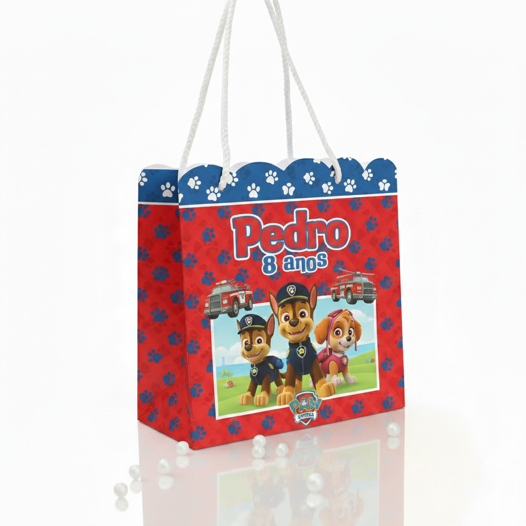 Kit 40 Sacolinha Personalizadas De Festa Infantil Patrulha Canina Nome Idade