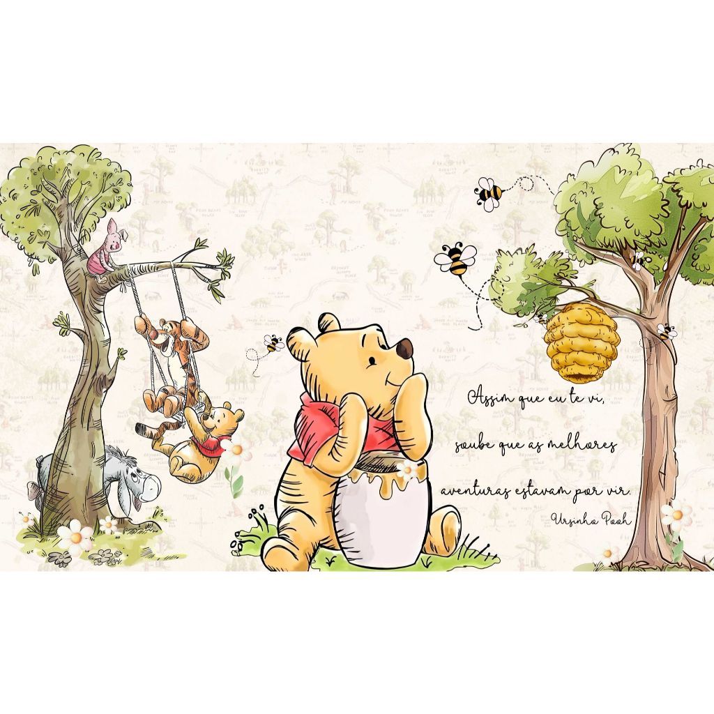 PAINEL RETANGULAR TECIDO SUBL LIVRO URSINHOS POOH PUF