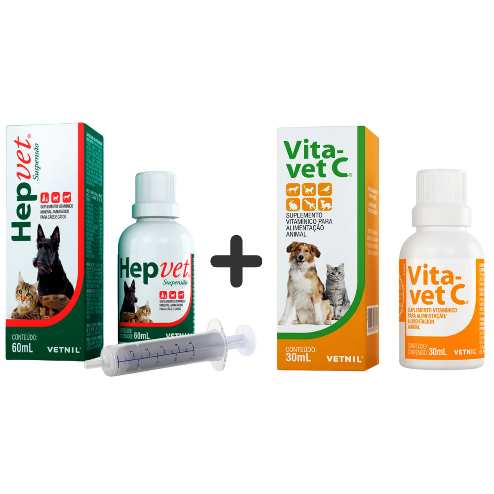 Kit Vita Vet C 30ml + Hepvet Suspensão Oral Vetnil para Cães e Gatos - 60ml