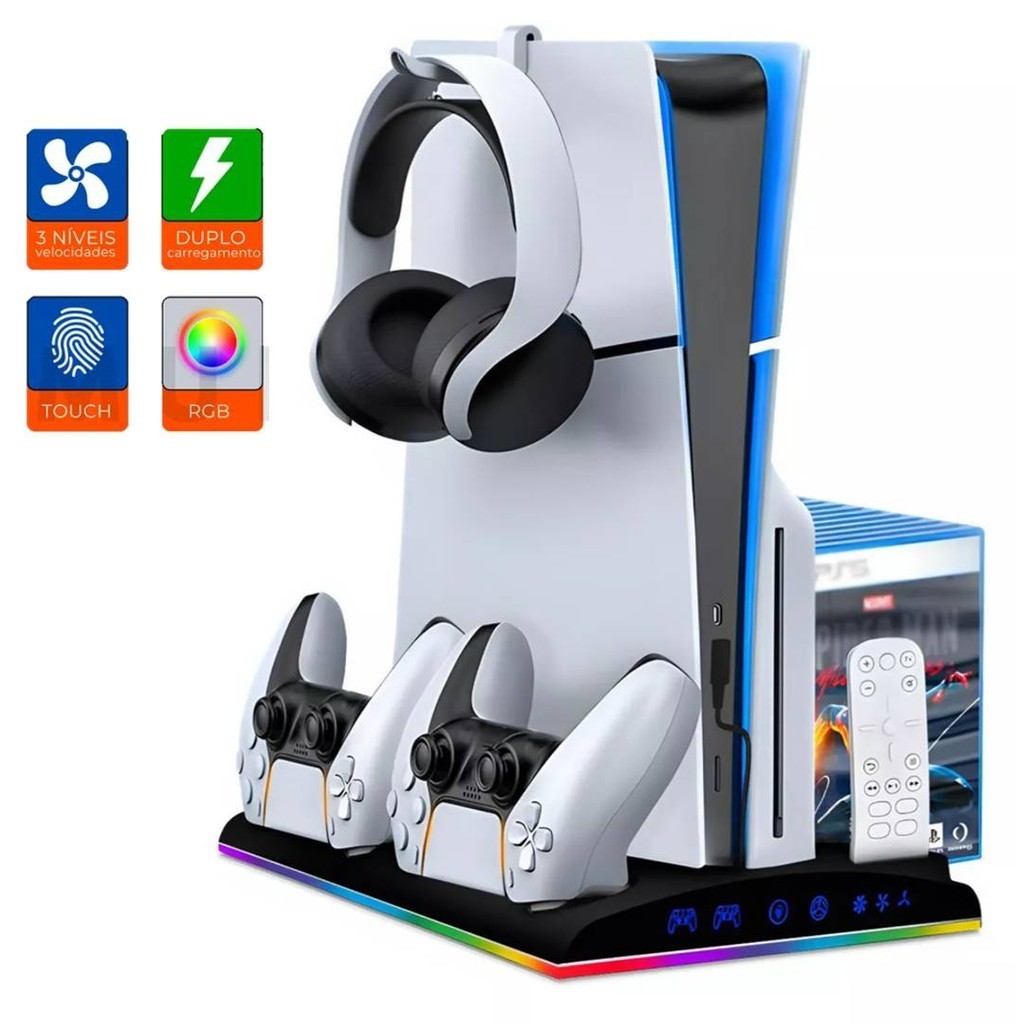 Base Carregamento Para PS5 Slim Fat Cooler Touch LED RGB Tp5-3570 em Oferta na Shopee