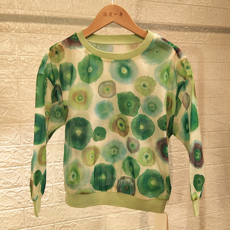 R RMEO romântico uma primavera outono senhoras pulôver camisa pequena Organza macia solta manga longa em torno do pescoç