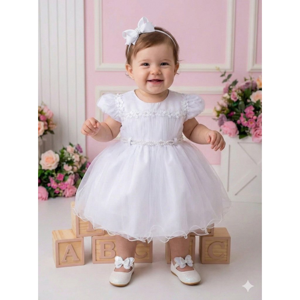 Vestido Moderno Menina Bonita Bebe Ana Livia Branco