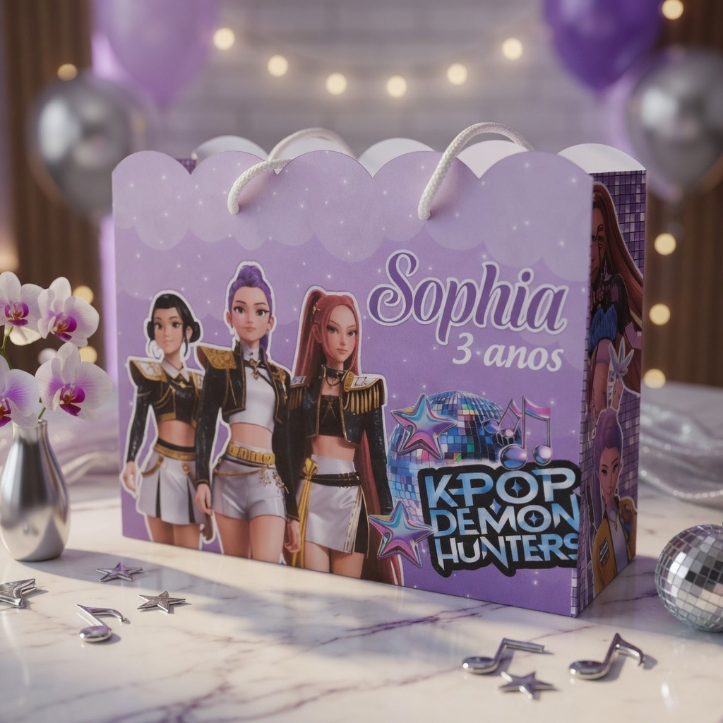 Sacola personalizada - Guerreiras do K-pop - sacolinhas para colocar lembrancinhas  (DESMONTADAS)  20x16x7cm