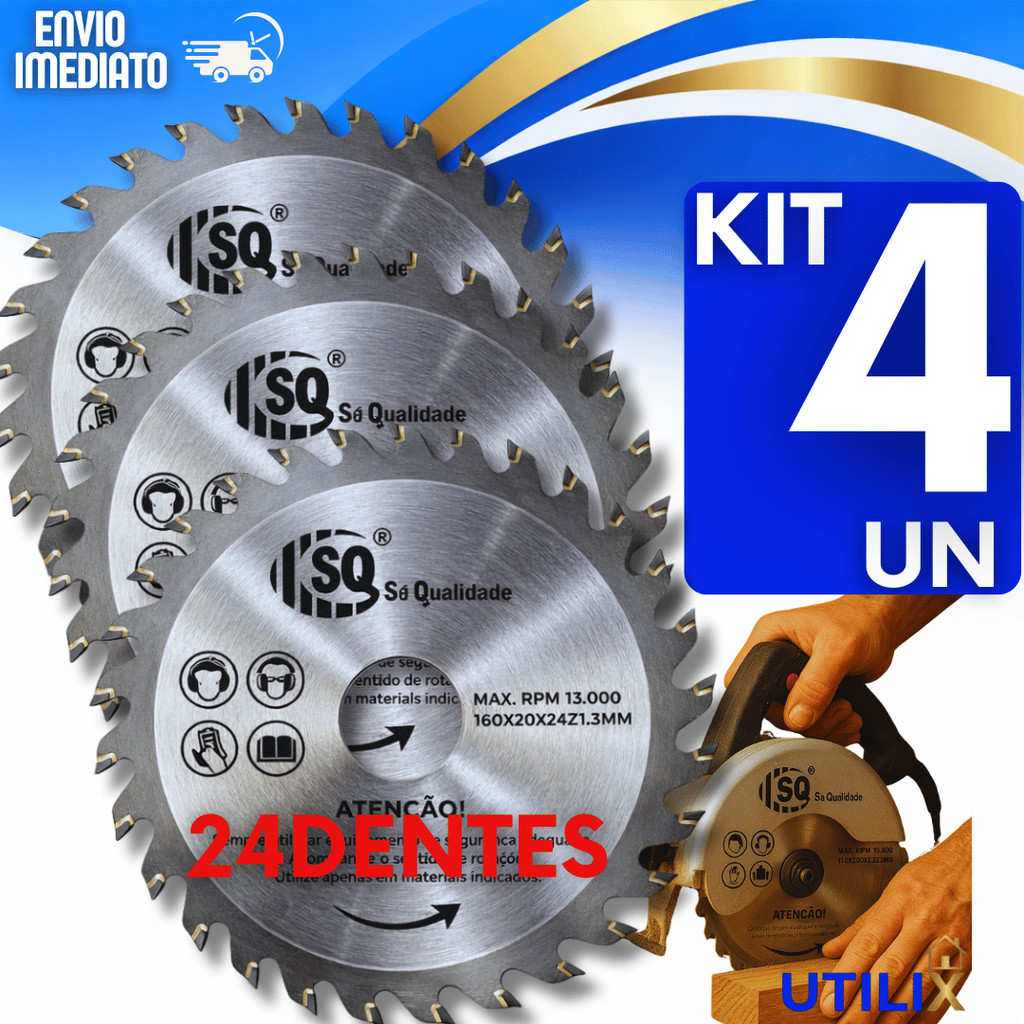Kit Disco Corte Madeira 24 Dentes 110x22,23mm Serra Circular 4" Profissional Esmerilhadeira Utilidades