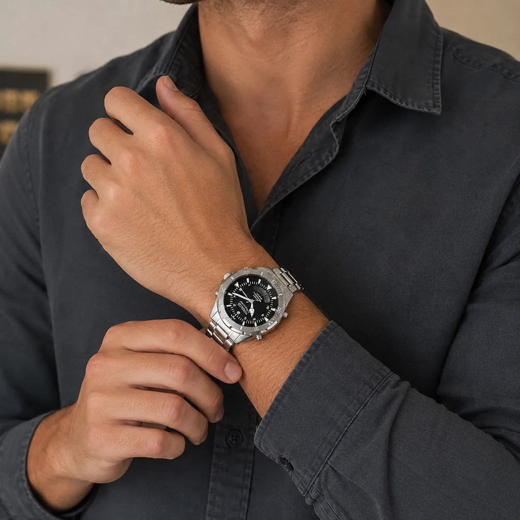 Relógio Technos Masculino Skydiver Wt2050azn/1p Aço 44 Mm Prata Preto