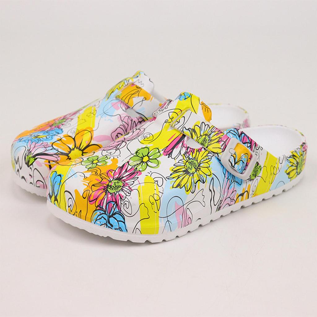 [reyalxaxg] Sapatos De Enfermagem Com Estampa De Desenho Animado Antiderrapante Tamancos De Enfermeira Para Cozinha Inte
