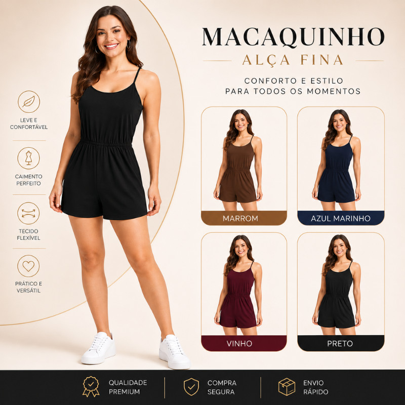 Macaquinho Curto Feminino Malha Alça Fina Confortável Soltinho e Estiloso |3716| Oferta