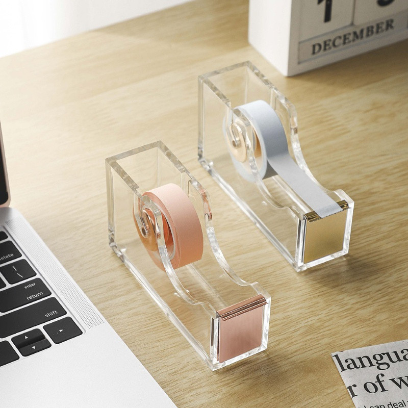 love * Dispensador De Fita Acrílica Transparente , Dourada De Mão Única Para Design Moderno , Desktop De Escritório