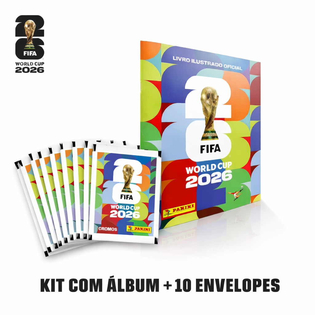 KIT ALBUM COPA DO MUNDO 2026 - CAPA MOLE | BROCHURA + 10 ENVELOPES