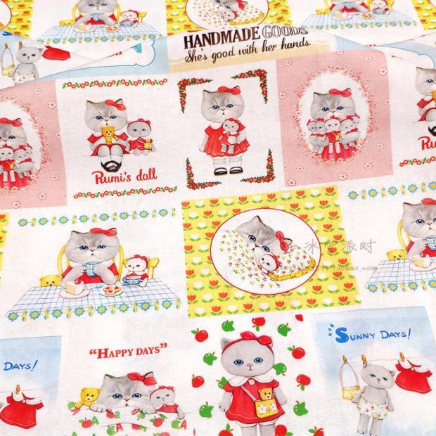 Largo 110 tecido de algodão liso tio gato vestido vermelho cartão de menina vestido de desenho animado camisa bolsa arte
