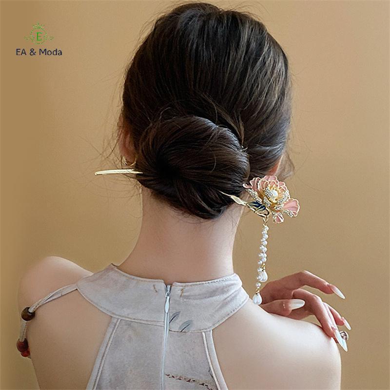 EA & Moda Sel Hanfu Costeletas De Cabelo Em Forma De U Pérola Flor Garfo Acessórios Estilo Chinês Festa Sti .
