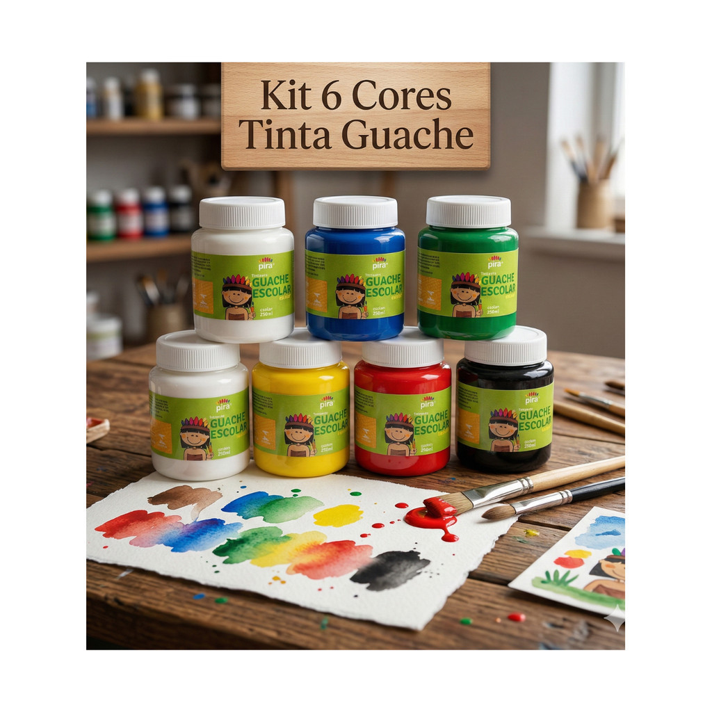 Kit 6 Tintas Guache Cores Variadas 250ml Piratininga