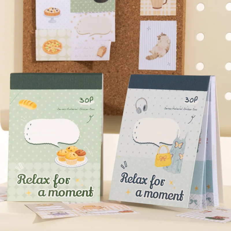 Diário GOo 30 Pçs Relaxar Para Um Momen Bonito Lazer Vida Gato Café Bolo Paisagem Adesivo Livro DIY Scrapbooking Materia