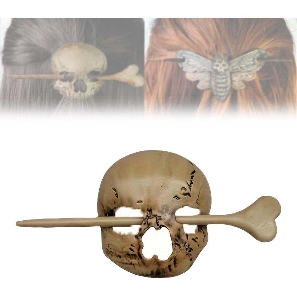 Grampo de Cabelo em Forma de Crânio com Osso Falso, Compacto, Portátil, Retro, Decorativo, Adequado para Todas as Cores