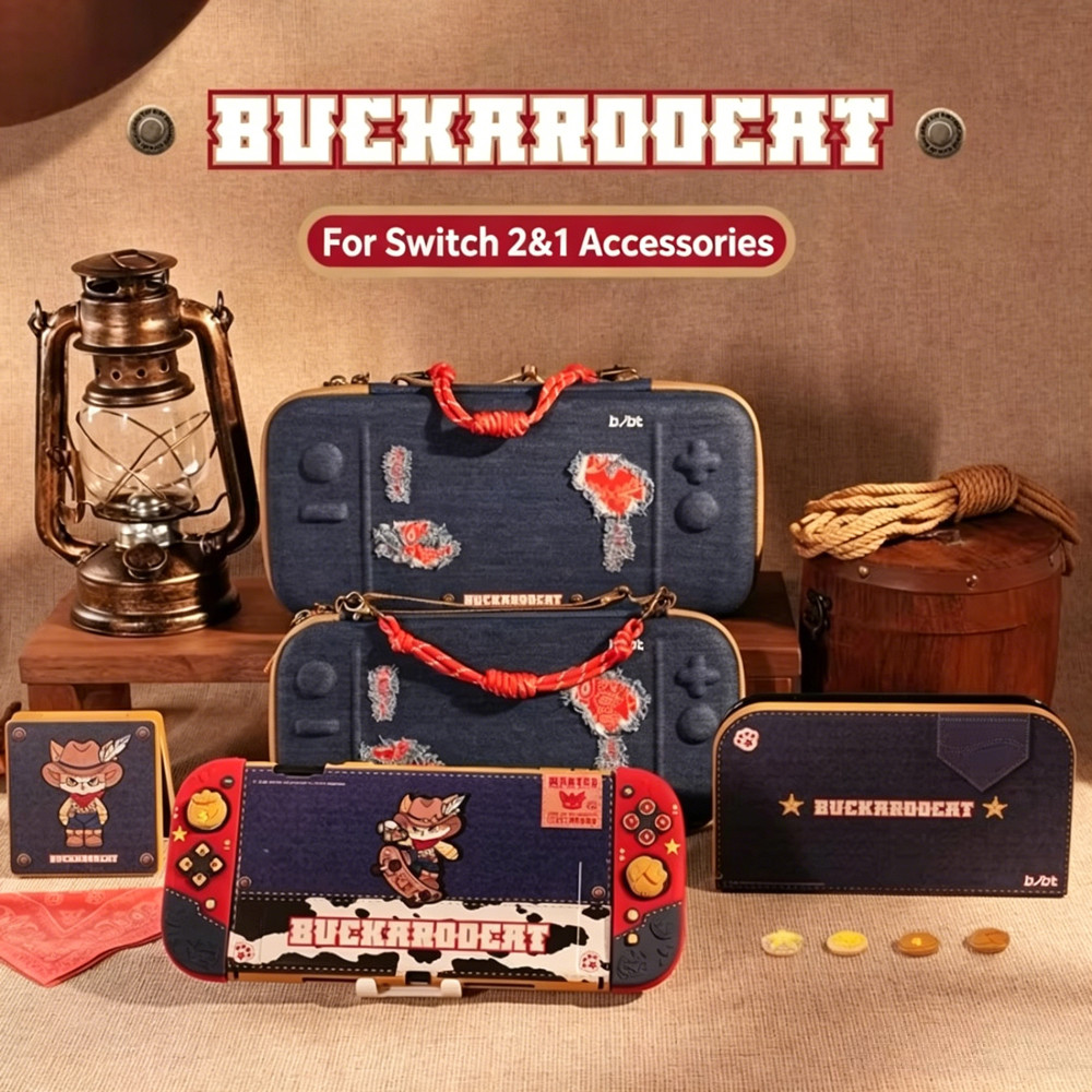 Acessórios Gamer Tema Gato Jeans para Switch 2 E 1 NS Switch OLED Capa Grip Case Cartucho Bolsa Armazenamento