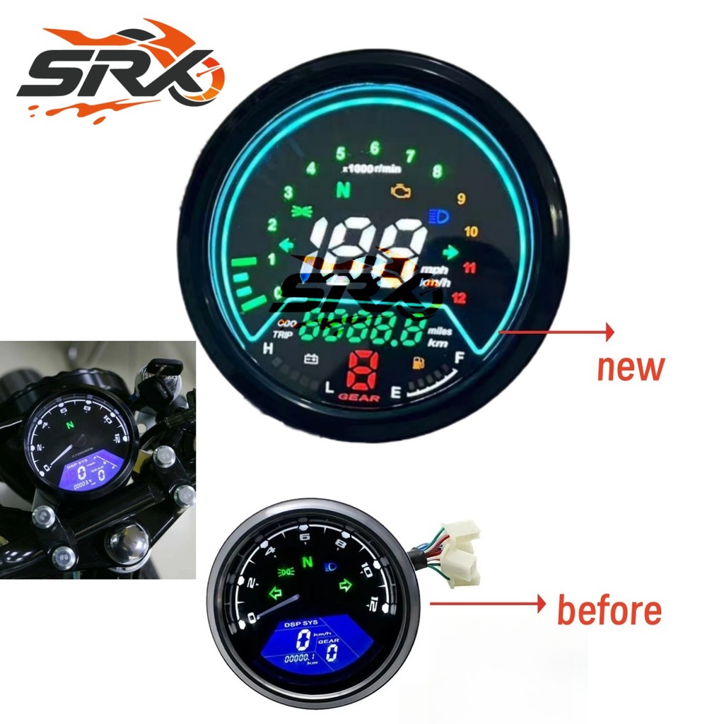 Universal LED Digital Motocicleta Velocímetro Tacômetro Para Cafe Racer moto Odômetro 12000RPM
