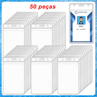 50 peças porta-crachás Vertical transparentes (11,5x6,5 cm) à prova d'água,com zíper resselável para escritório,PVC em Oferta na Shopee