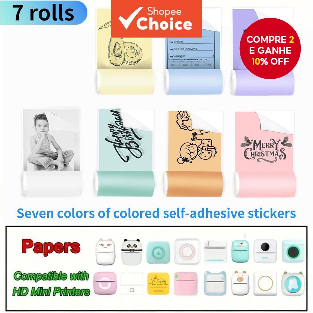 Mini Impressoras Térmicas Sete cores Papel Adesivo Universal para Fotos e Notas em Oferta na Shopee