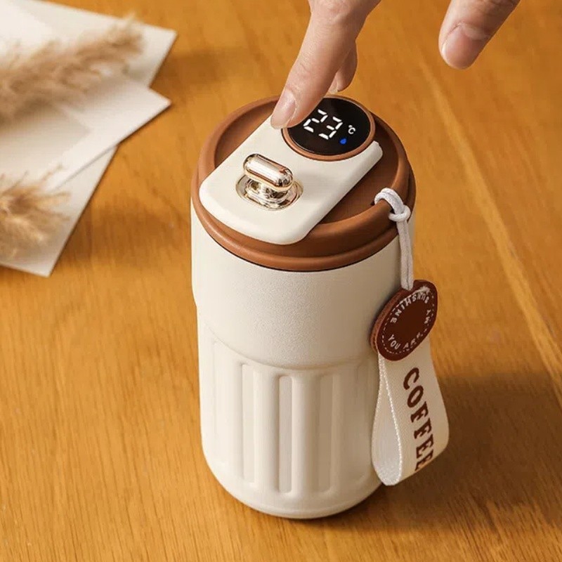 Imagem Copo Térmico Cafe Inox Portátil com tampa,420ml, Com LED Temperatura Antivazamento