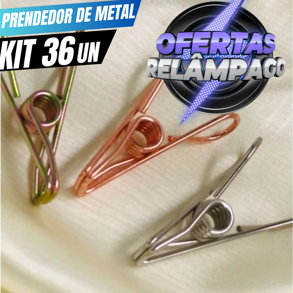 Combo 36 Prendedor Pregador De Metal  Para Roupas e Papelaria Colorido em Oferta na Shopee