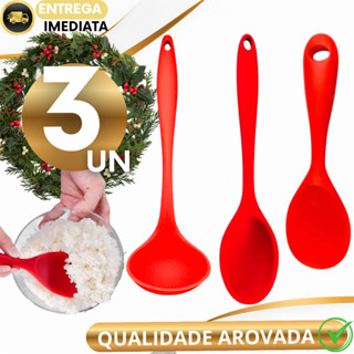 Kit Utensílios Silicone 3 Peças Concha Colher Grande e Colher de Arroz Vermelha Mesa de Natal em Oferta na Shopee