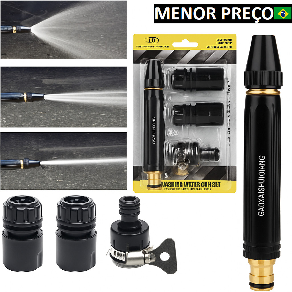 Esguicho Pistola Alta Pressão Ajustável Bico 3 em 1 De Água Irrigação Jardim de Mangueira - Oferta