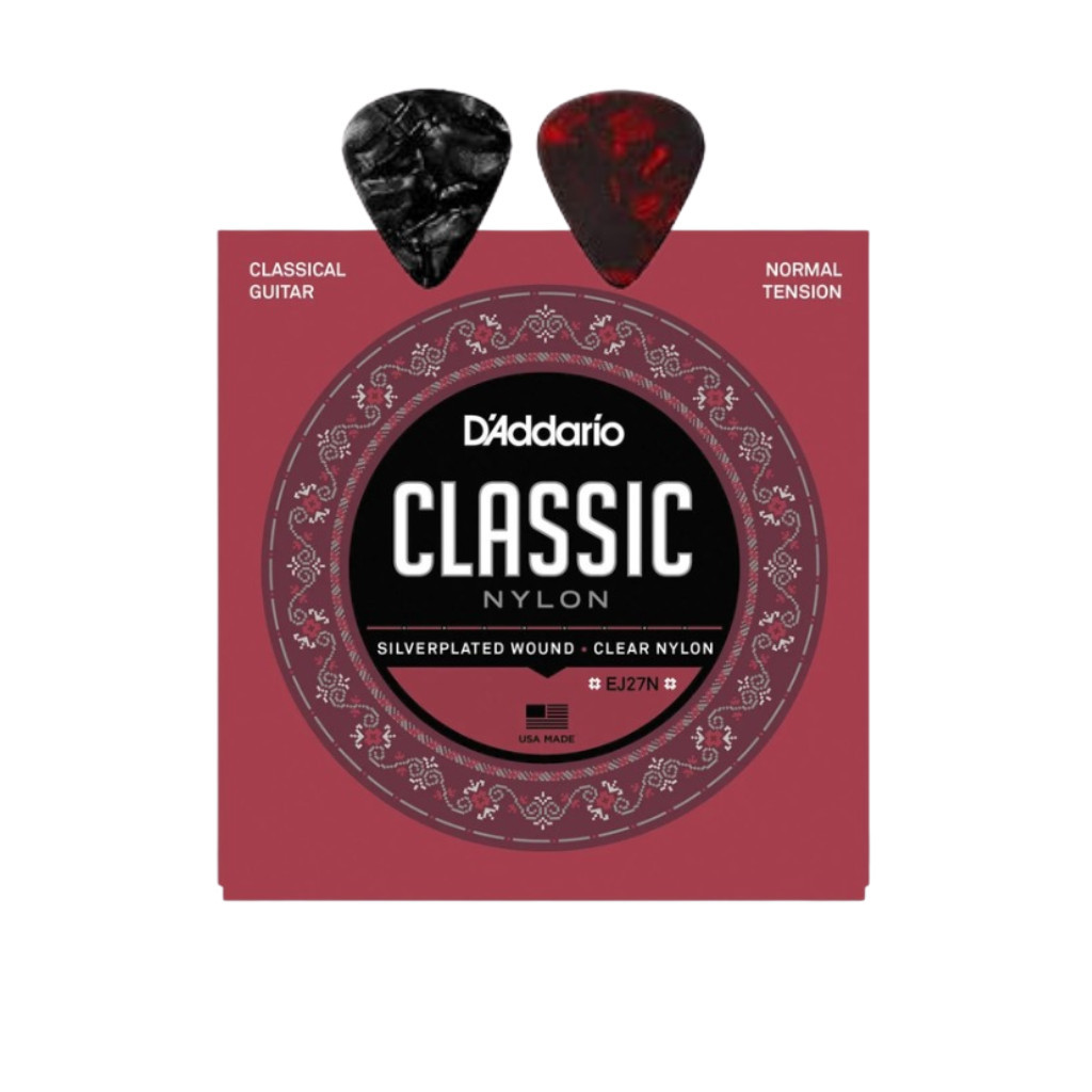 Kit Encordoamento D'ddário Violão Nylon Tensão Média Student EJ27N + 2 Palhetas Celuloide