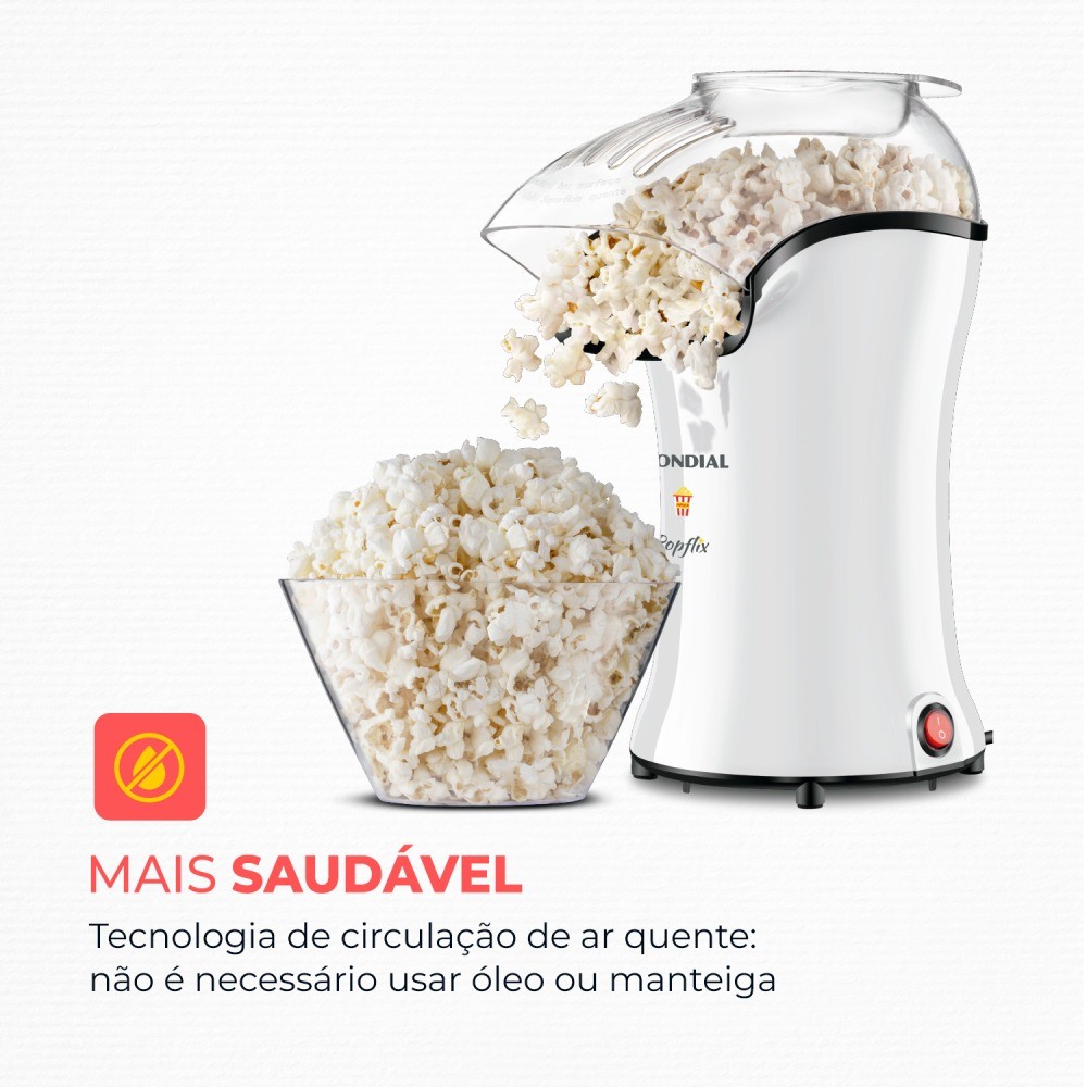 Detalhes do Pipoqueira elétrica com bico direcionador 1200 watts branco- PopFlix - Mondial