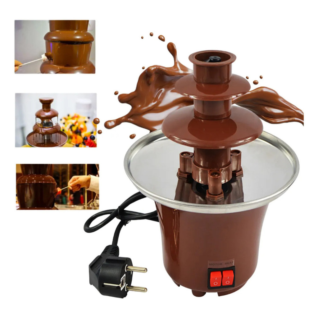 Mini Fonte de Chocolate 3 Andares Cascata Fondue Elétrica 500g Festa Doce 110V