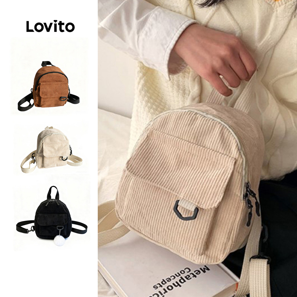 Lovito Mochila Formal Com Zíper Liso Mini Mochila De Veludo Cotelê Para Mulheres LFA09671 em Oferta na Shopee