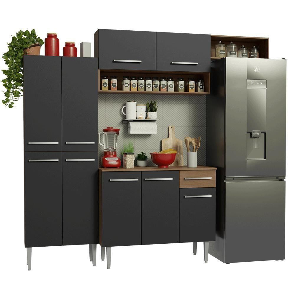 Armário De Cozinha Completa 229cm Rustic/preto Emilly Madesa 18 Rustic/preto