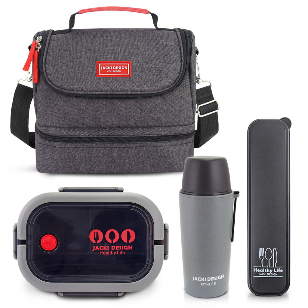 Kit Refeições VIBE Jacki Design – Marmita, Garrafa Térmica e Bolsa Térmica 2 Compartimentos - Cinza