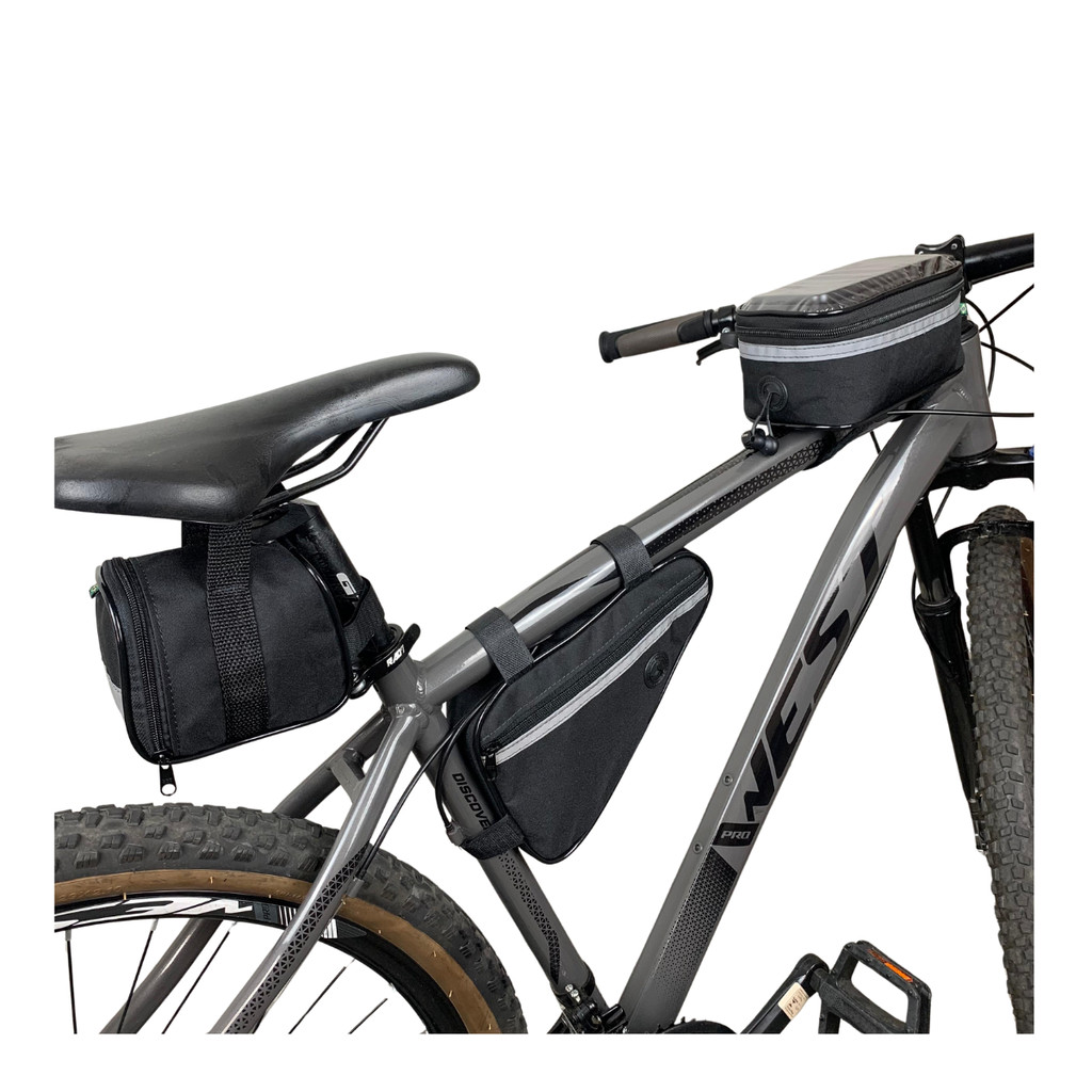 Kit Bolsa Bike Triangular Quadro Banco Selim Porta Celular Para Bicicleta Ciclismo Esporte com Refletivo