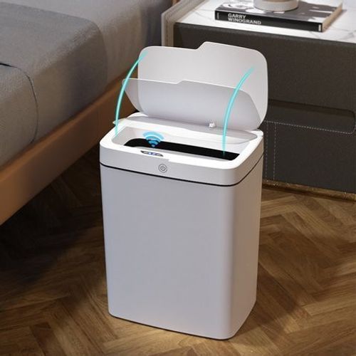Lixeira Automática Retangular 14L com Sensor Branca para Cozinha e Banheiro Abertura Sem Contato Higiene e Praticidade