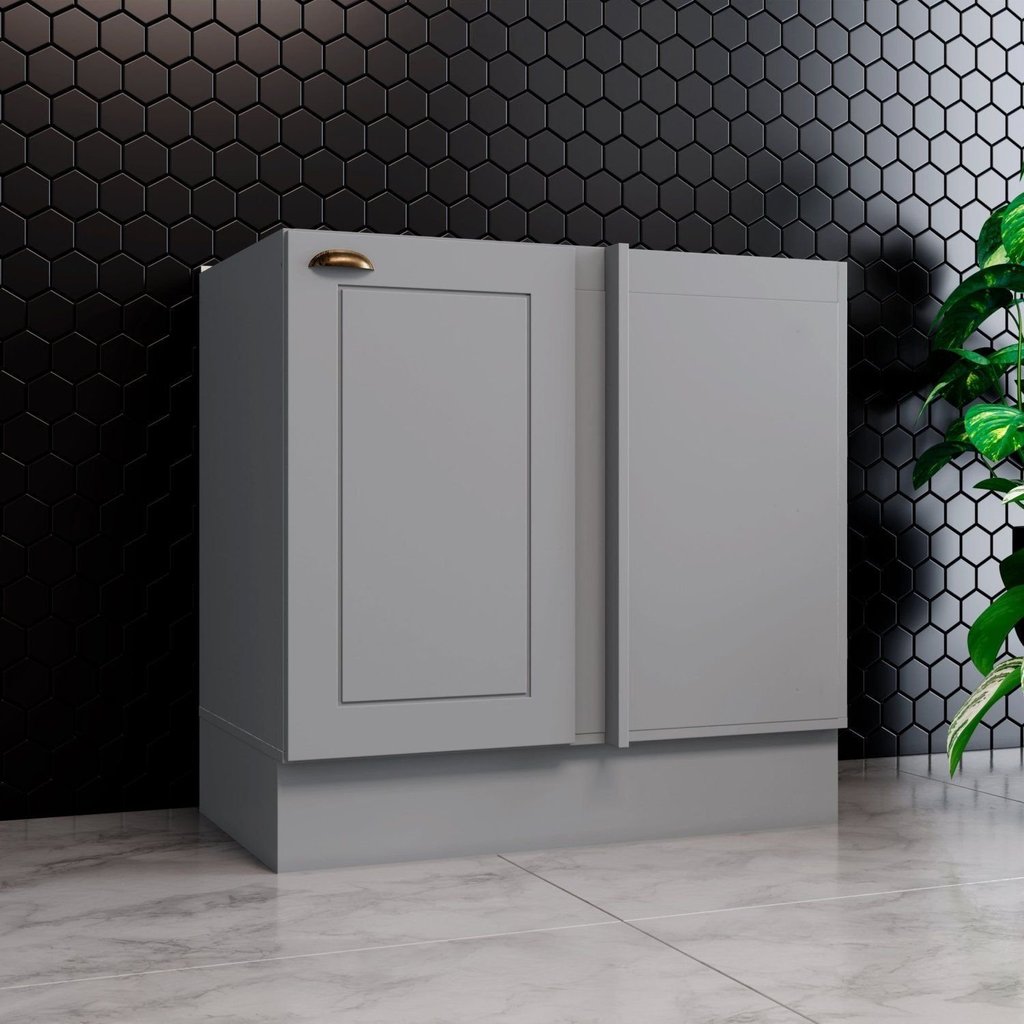 Balcão Canto Reto para Cozinha 1 Porta Emily Espresso Móveis Cinza Cinza