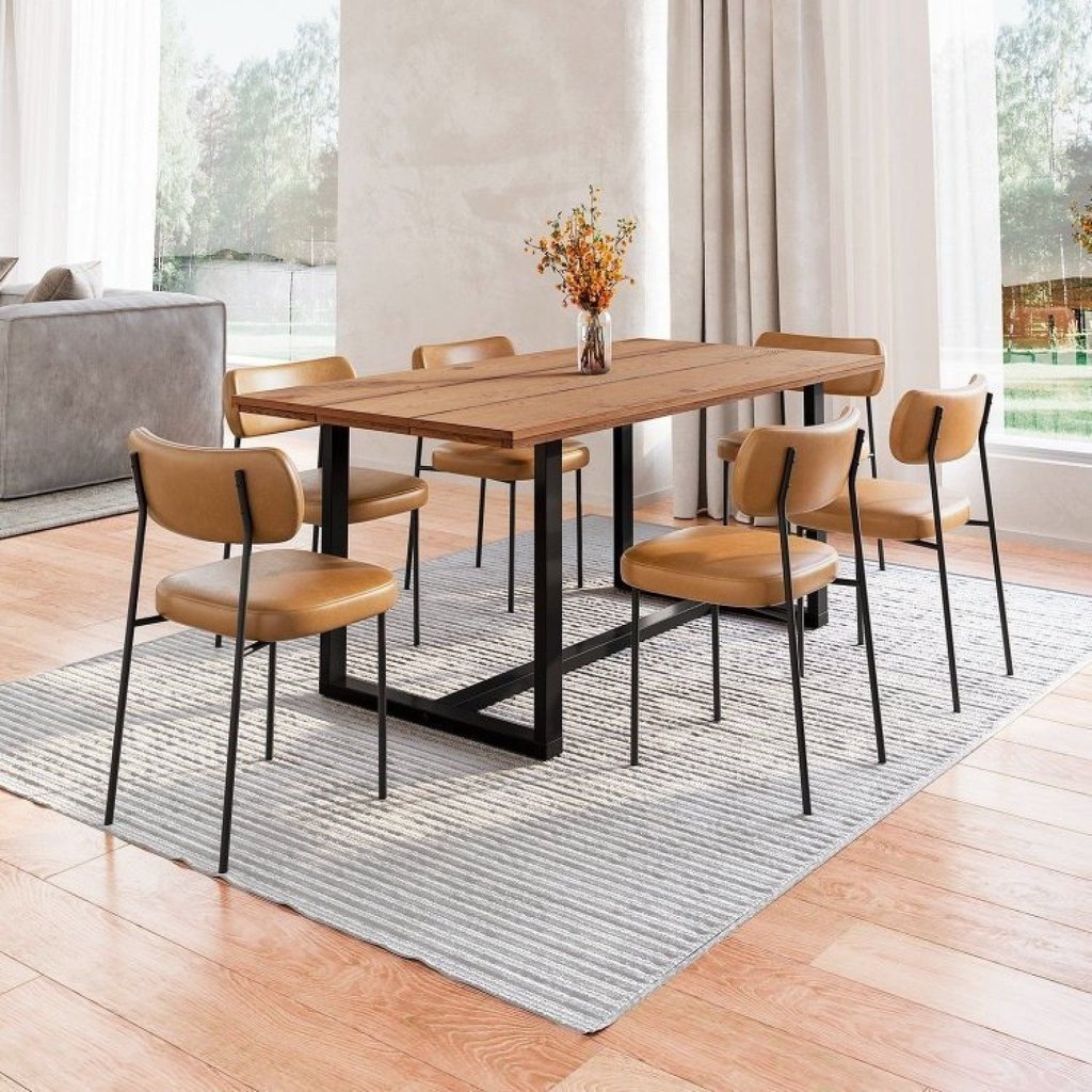Conjunto Mesa de Jantar Rústica Madeira Maciça com 6 Cadeiras Mona Yescasa Marrom/Caramelo