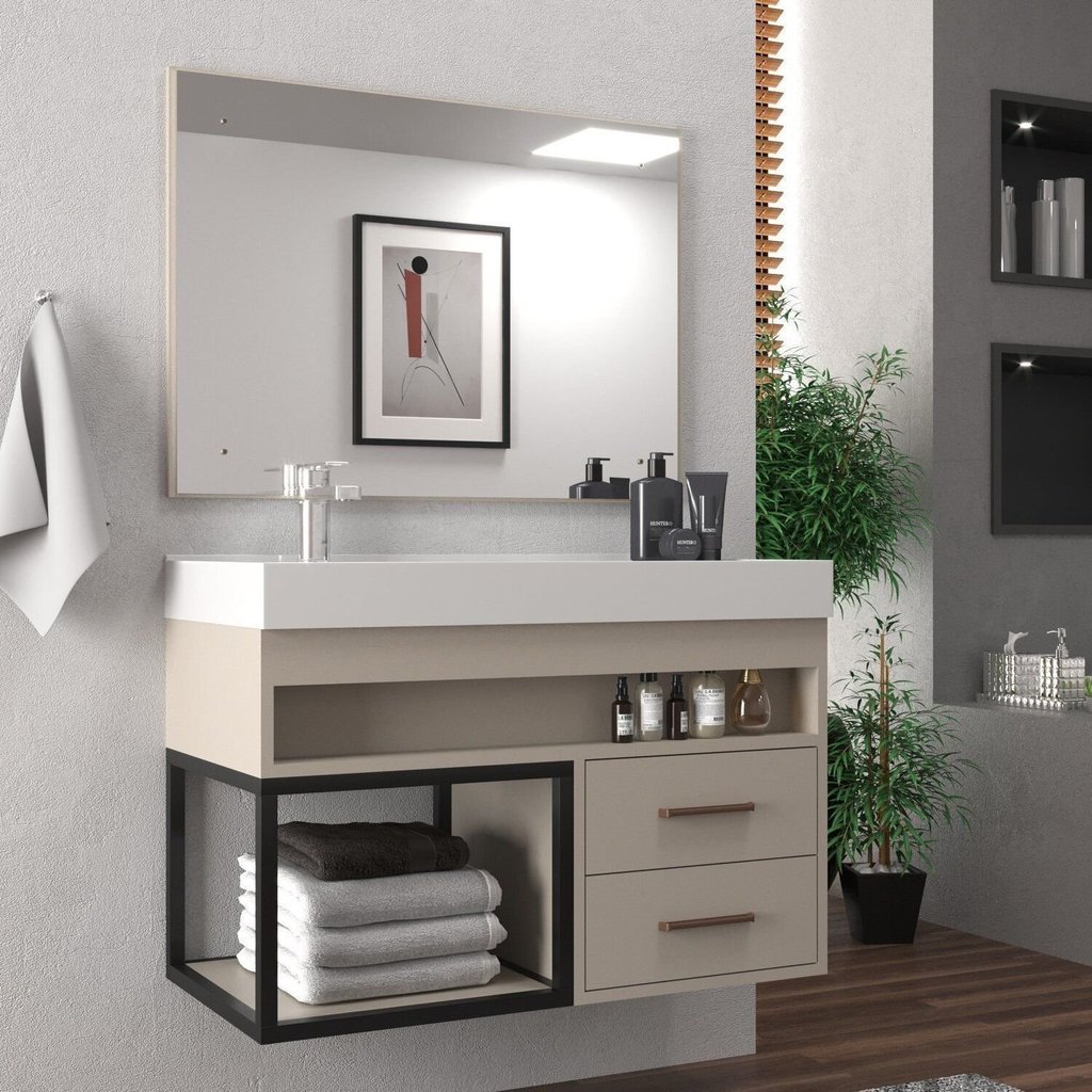 Conjunto Gabinete para Banheiro com Espelheira New 80 Bege/Nude Nude