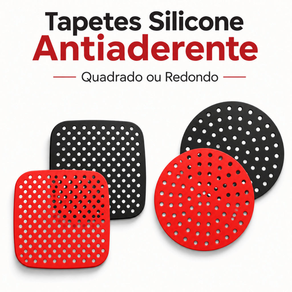 Tapete Silicone Air fryer Antiaderente Quadrado Redondo Forro Protetor Multiuso Reutilizável Forno Assadeira Eletrica